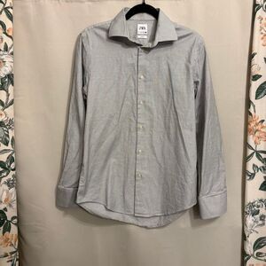 Zara Slim Fit Button Up Shirt Black White Geometric Men’s Medium